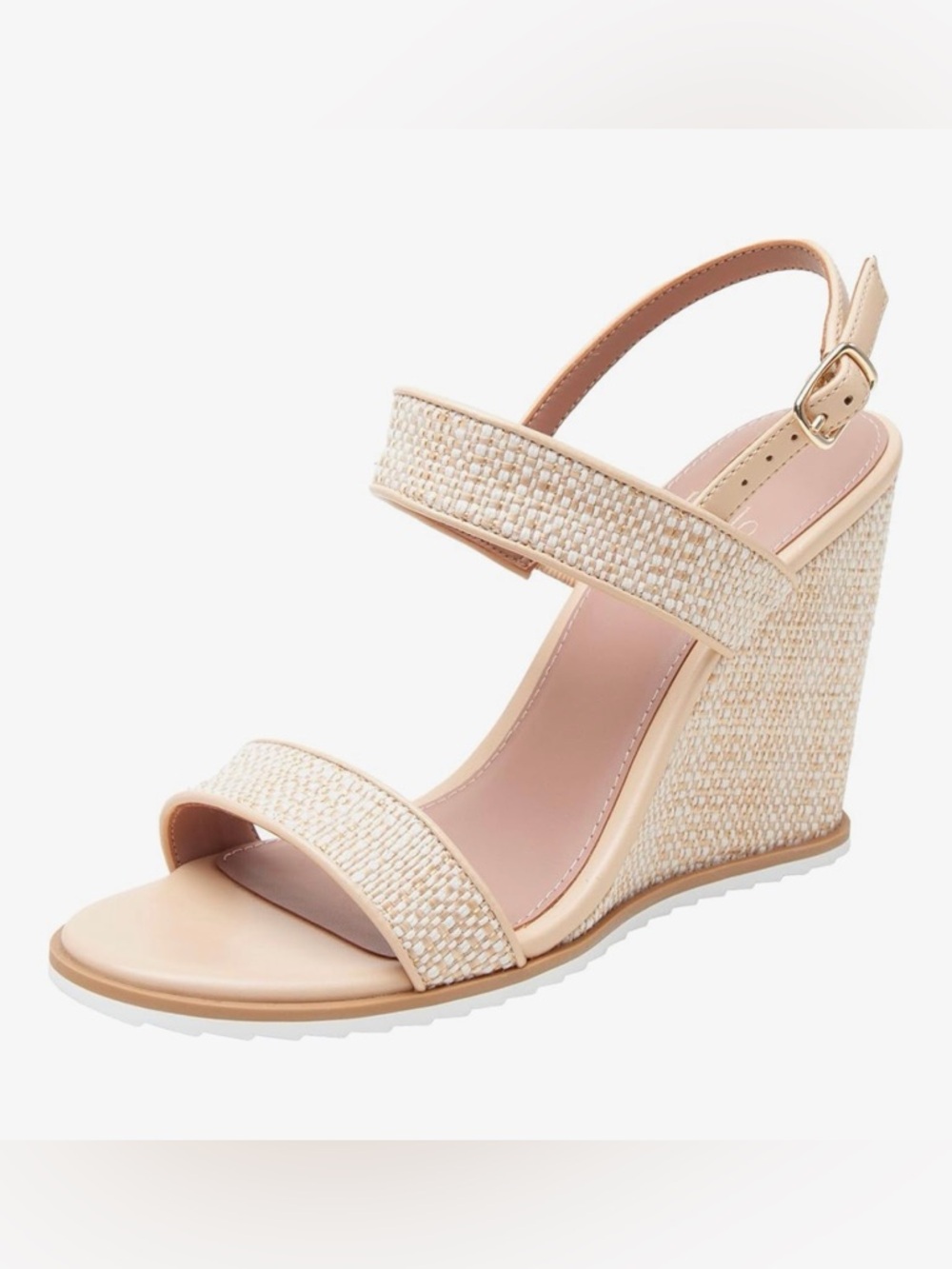 Linea Paolo Tan Raffia Woven Wedge Leather Sandals Size 8 1/2